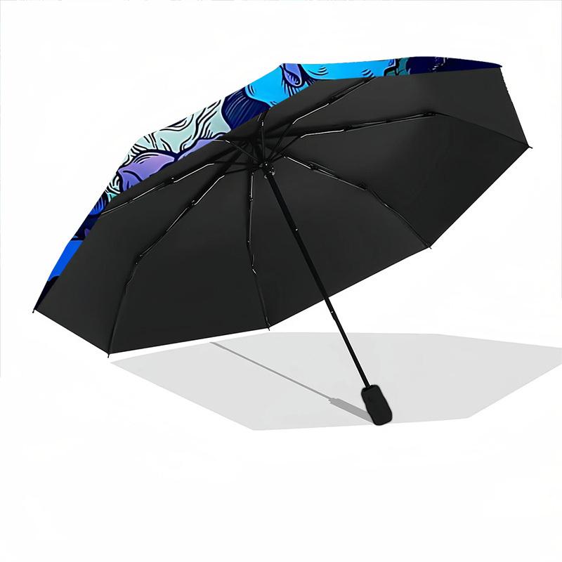 1pc Skull Roses Fashionable Automatic Opening/Closing Folding Umbrella with 8 Bones, Windproof Portable, Daily Use079