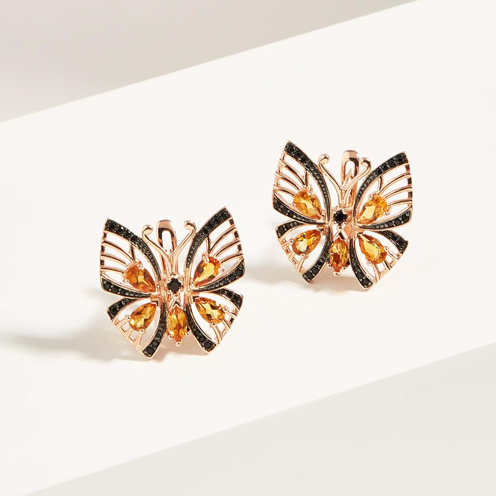 Fancy Butterfly Style  Silver Jewelry Set Earrings Ring Natural Citrine Gemstone Light Luxury Jewelry for Girls Birthday