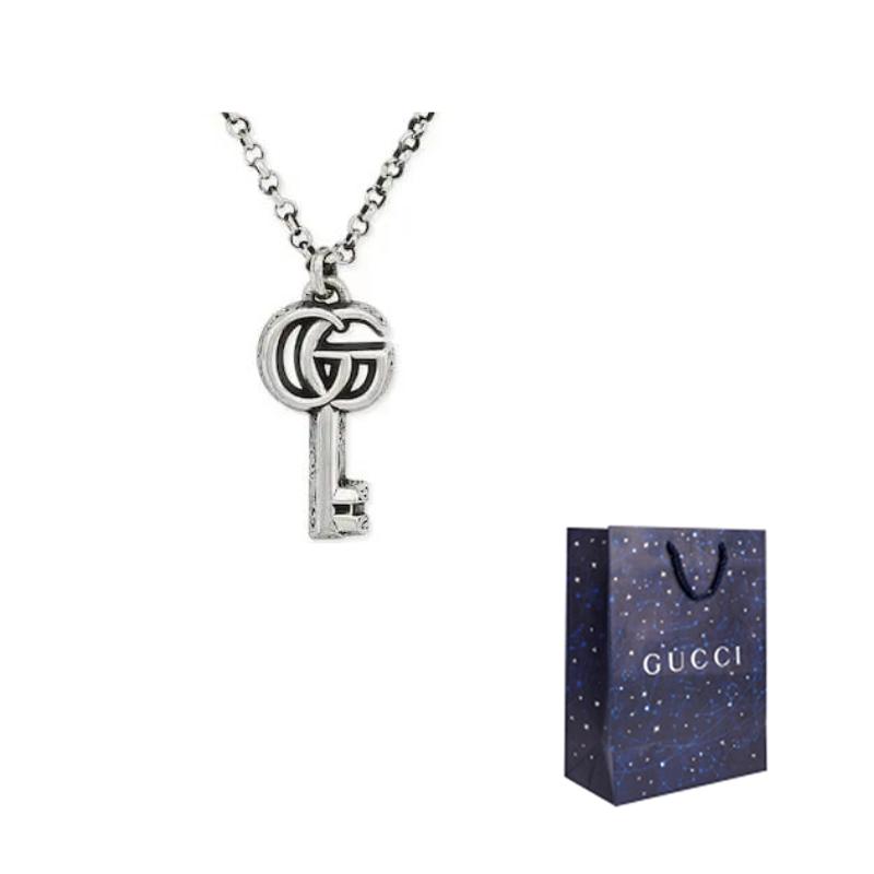 Gucci GG Marmont Double G Schlüsselanhänger Vintage-Finish Glänzend 925er Silber Halskette Herren Halskette 627757-J8400-0701