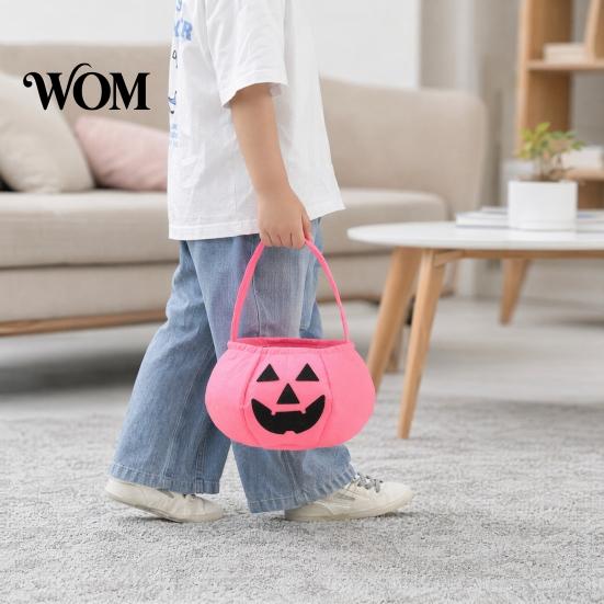 Portable Candy Storage Bag Halloween Pumpkin for Kids, Reusable Non-Woven Trick or Treat Bucket, Bucket Face Snack Holder Basket with Handle