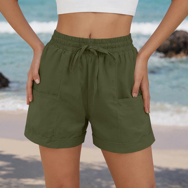 2026 Spring/Summer Women's Solid Color Harem Casual Beach Shorts - European/American Style