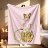 1Pc Women'S Cheetah Print Blanket - Soft Pink With Cheetah Face & Spots, All-Season Cozy Throw For Couch, Bed, Travel, Camping -