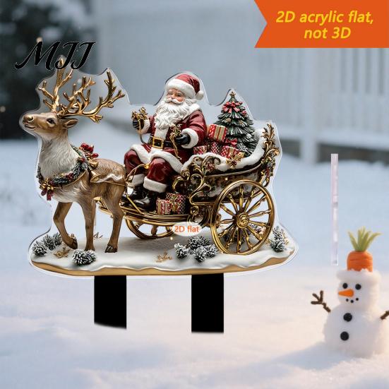 Winter Fairy Tale Decor Christmas Elf Garden Stake, Santa Reindeer Sleigh Acrylic Yard Decorative Flower Pot Inserts Sign, Outdoor Holiday Decoration