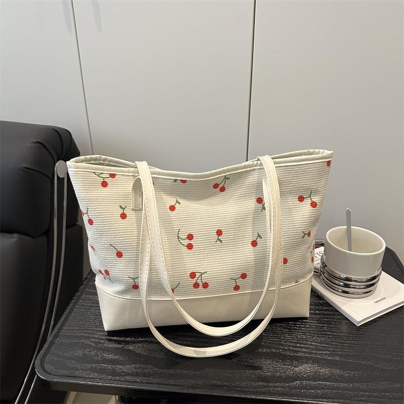 High Value Cherry Printed Tote Bag Women's New Fashion Trend Large Capacity Shoulder Bag Leisure Bag