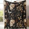 Skull Floral Flannel Warm Blanket, All-Season Portable Nap Blanket for Office, Sofa, Bed, and Airplane/Car Use