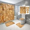 Set Tenda Doccia Rustica in Legno Marrone Stile Fattoria con Tappetini Antiscivolo Copri Tavoletta WC Tappetino da Bagno Set Decorazioni Impermeabili per Bagno