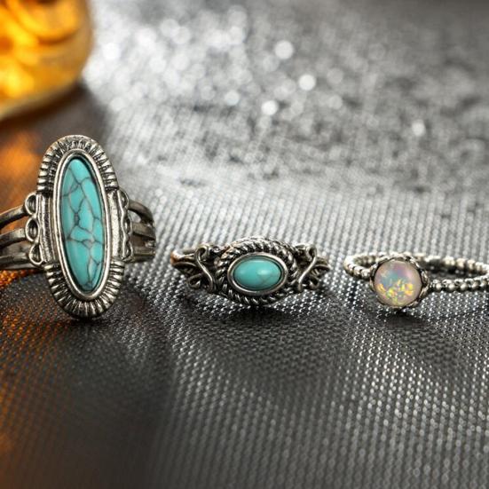 9Pcs/Set Boho Stack Elephant Flower Faux Turquoise Midi Finger Knuckle Rings