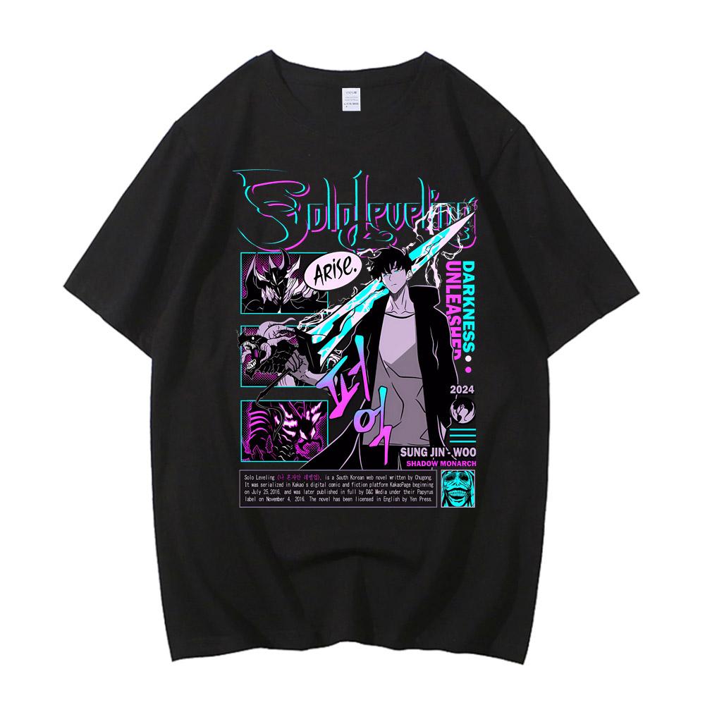 

Solo Leveling Statue of God Shirt Sung Jinwoo Shirt Anime Harajuku High Quality Cotton T Shirt Short Sleeve Streetwear Tops 4XL