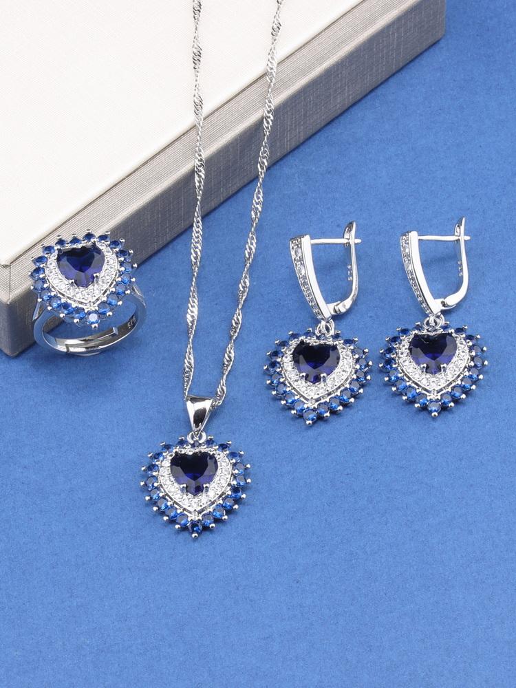 

Heart Shape Romantic Fine Jewelry Sets Weddingdress Accessories Women Necklace And Pendant Earrings Ring Gift Sets resizable