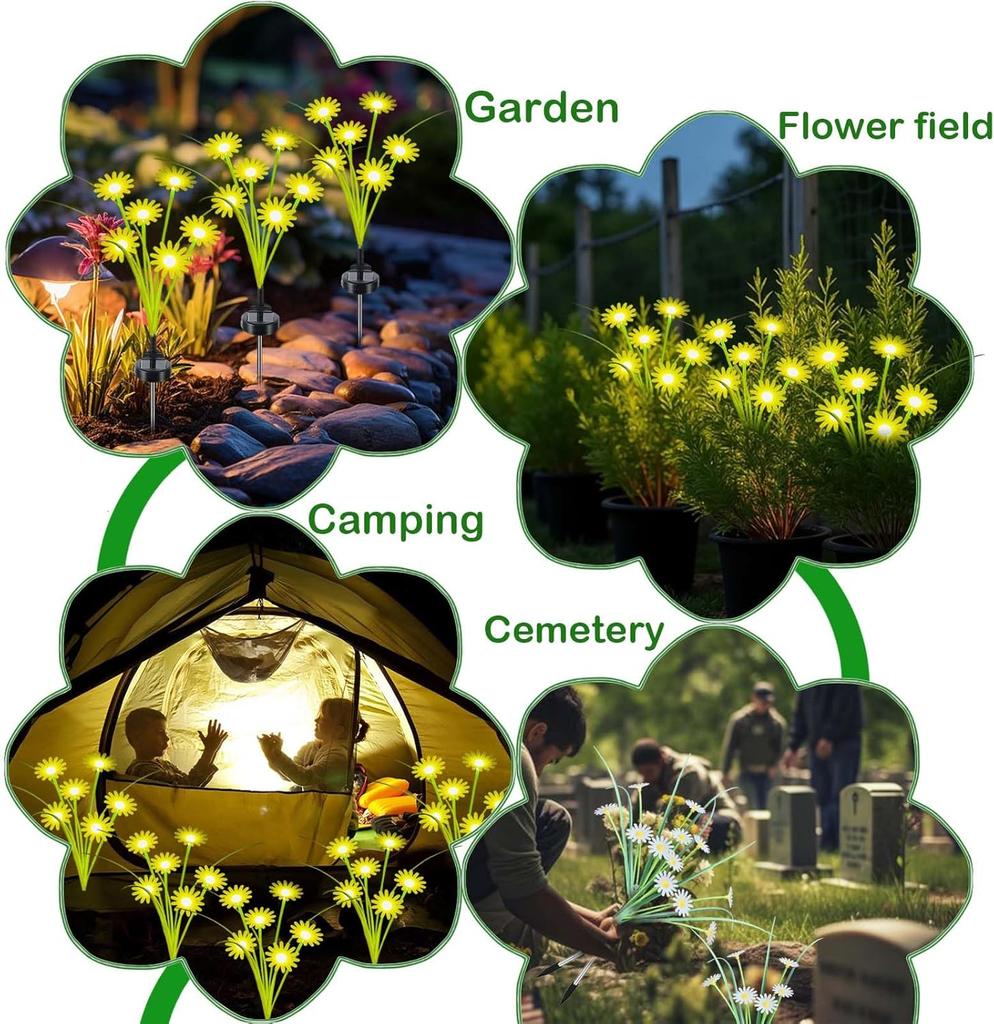 Solar Daisy Flowers Garden Lights IP65 Waterproof Outdoor String Light for for Yard Pathway Patio Outside Decor Unique Gifts