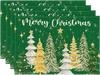 Green Stars Xmas Tree Christmas Placemats  12x18 Inch – Winter Holiday Table Mats – for Party, Kitchen, Dining – Festive Decor