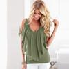 Elegant Womens V Neck Tunic Chiffon Top T-shirt With Short Sleeves And Loose Fit