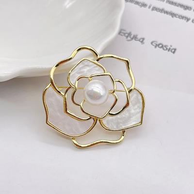 Broche de perla con flor de camelia, broche de ramillete de lujo para mujer, hebilla para bufanda, ramillete de ropa, accesorios de joyería
