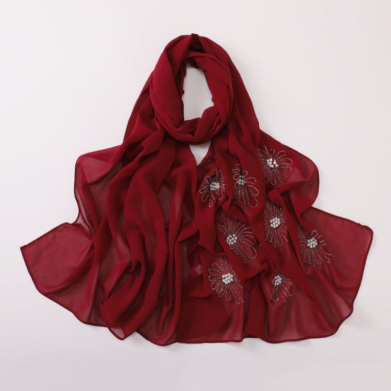 New Pearl Chiffon Flower Rhinestone Beaded Scarf For African Women