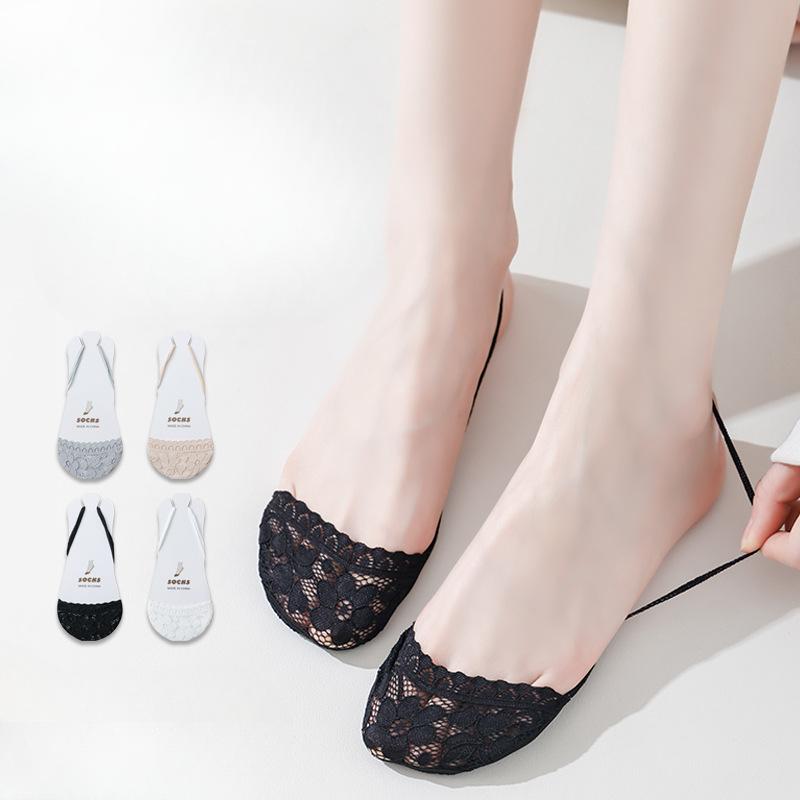 Women's Summer Thin Lace Halter Top Invisible Anti Slip Heel Half Length Socks