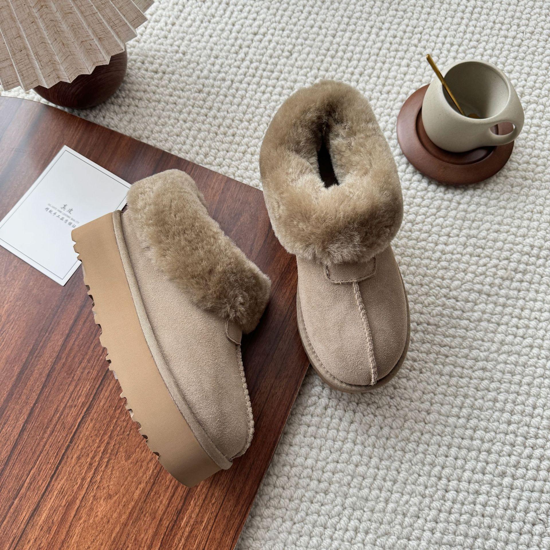 Sangpo Women s Leather & Fur Snow Boots, Height-Boosting, Thick Sole, Wool-Lined, Winter 39