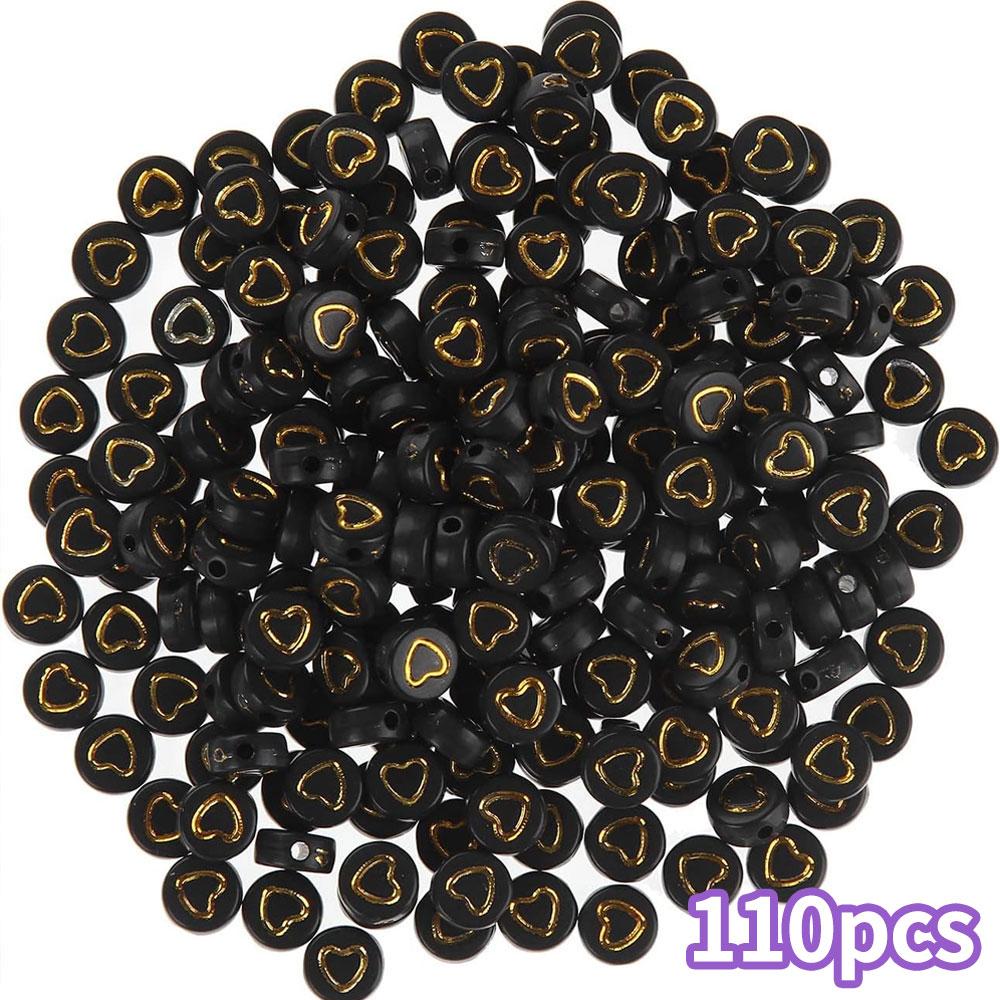 110/220/450 black acrylic heart-shaped beads 7mm round, with loose spacing beads in a heart-shaped pattern, used for DIY bracelet and jewelry making