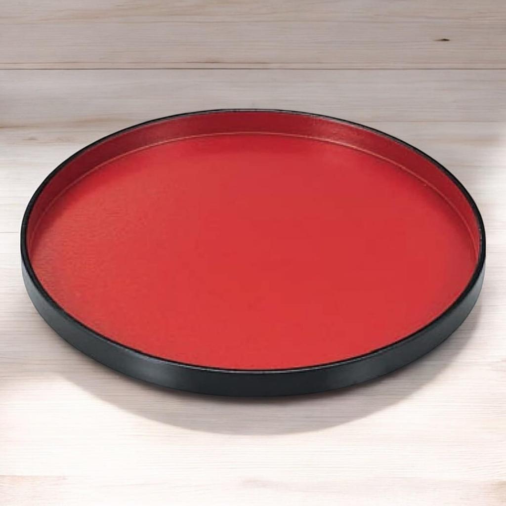 Round Serving Tray Red Lacquerware Made in Japan J-kitchens (Obon) - 30cm, Top, Black, Non-Slip, (ABS Resin),