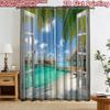 2D Flat Printing 2pcs Curtain Window Treatment Curtains Tropical Beach View Digital Printed Polyester Drapes Birthday Party