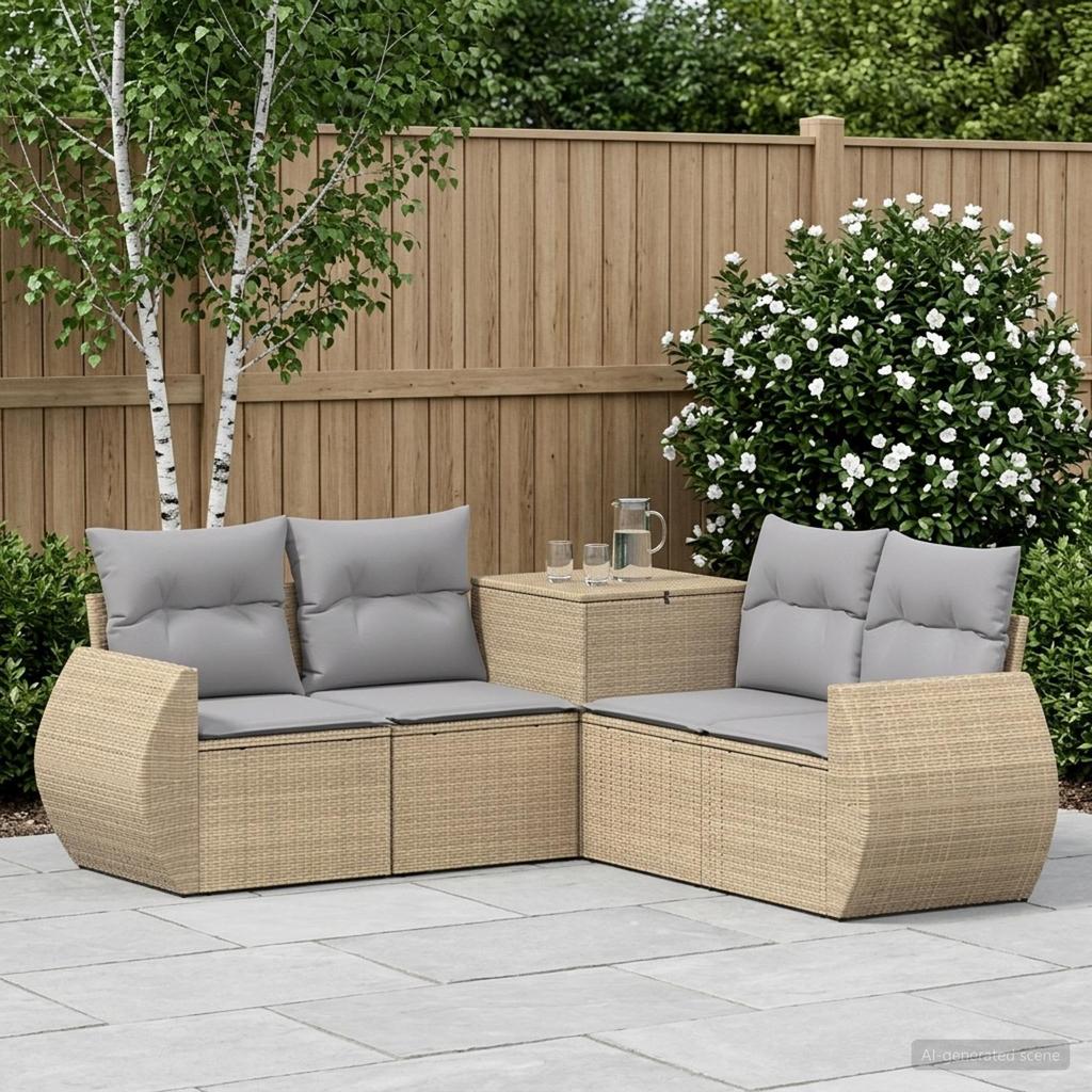 Sofa Set 5 pcs. Beige and Light Grey Poly Rattan and Steel