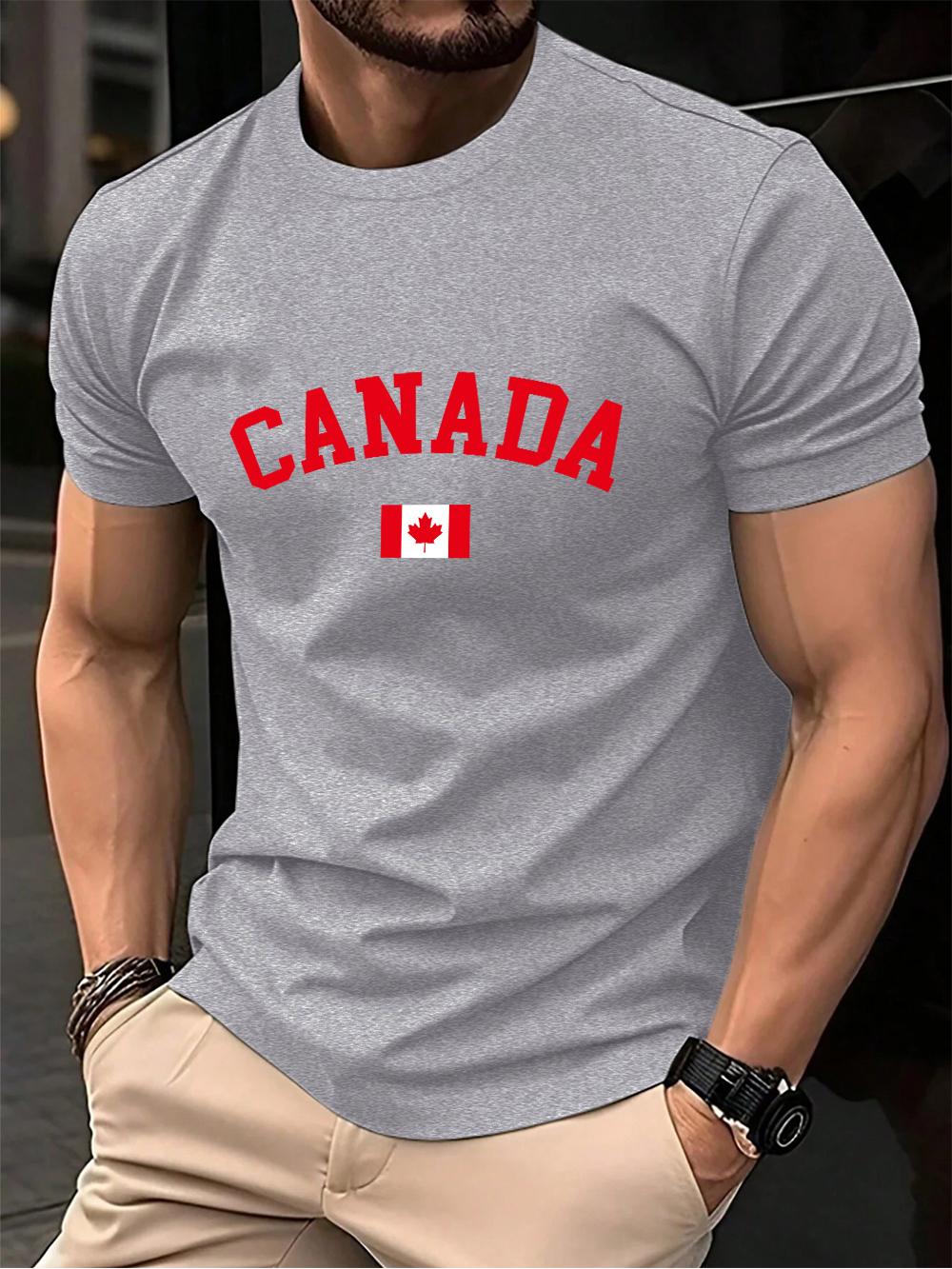

Canada Text With Flag Printed Cotton TShirts MenS Summer Short Sleeve T Shirt Soft Oversized ONeck Tops Basic Mens Clothes S