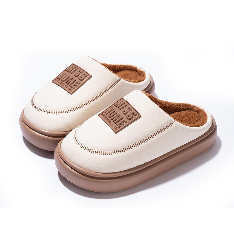 

Mingsheng cotton slippers 2025 new winter home indoor non-slip, wear-resistant and warm cotton shoes with velvet thick soles 38/39 fits (37/38 foot wear) білий