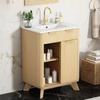 61 Cm Freestanding Bathroom Cabinet, Wave-look, Natural Wood Tone, 3 Pull-out Drawers, Sliding Door with Shelf Insert – Faucet Not Included