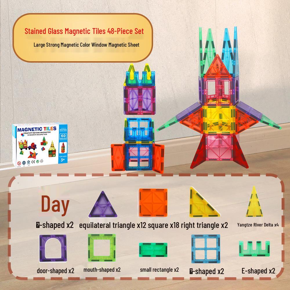 2025 Stained Glass Magnetic Tile Track & Ball Slide Building Set for Kids