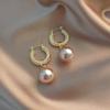 French Champagne Pearl Earrings - Retro Hong Kong Style, Trendy and Luxurious Earrings for Women.