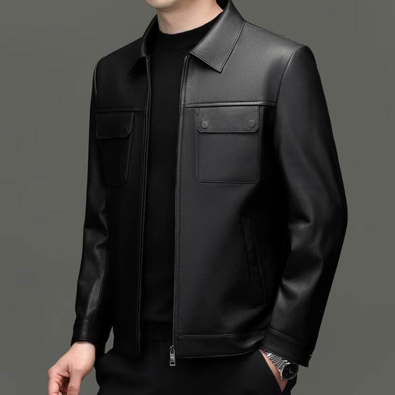 Yiliteng Men's Lapel Leather Jacket