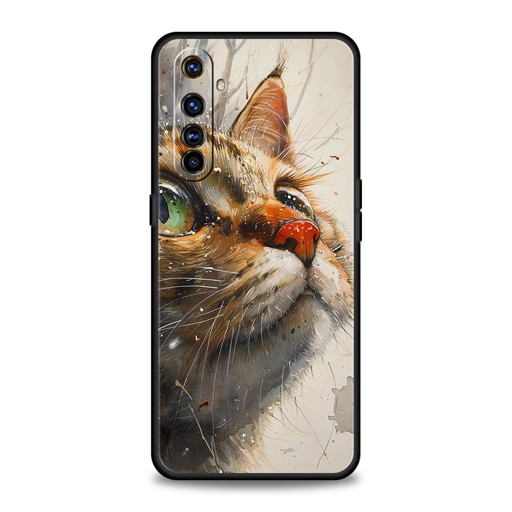 Cute Cat Case For Realme C67 C63 C55 C53 C35 C25 C21 GT 2 3 5 6 10 11 12 13 Pro Plus 5G Soft TPU Phone Cover Fundas Capas Bags