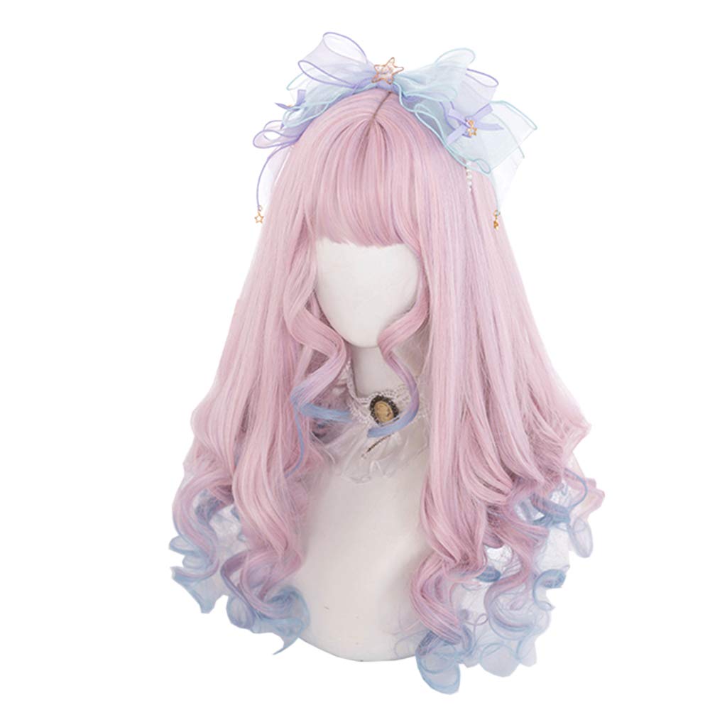

Термостойкий парик в стиле Харадзюку, длинный, в стиле лолита, градиентный (розово-голубая смесь) для женщин, идеально для косплея, вечеринок и повседневной носки.