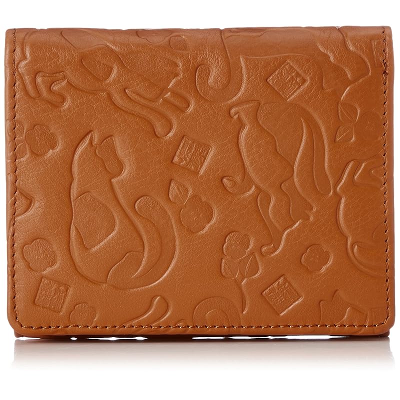 

[Shuhei Nomura] cat cat pattern genuine leather wallet bi-fold ladies men s leather cowhide lightweight animal Embossed brown yellow Shuhei Nomura