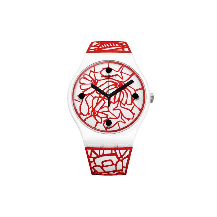 Swatch Originals Series Quartz Movement Red And White Waterproof Watch Women Watches SUOZ259C Red White
