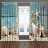 Summer Sea Animals Cartoon Starfish Turtles Blue Kid 2 Pieces Light Filtering Curtain for Living Room Bedroom Window Drape Decor
