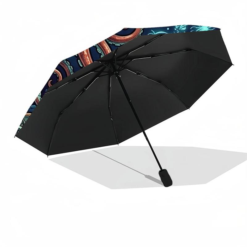 Ocean Mystery Squid pattern umbrella, portable and foldable design, 8 ribs, a casual accessory for Halloween, Christmas, and birthday gifts.