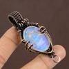 Rainbow Moonstone Handmade Copper Wire Wrap Pendant Jewelry 2.25" D5j71