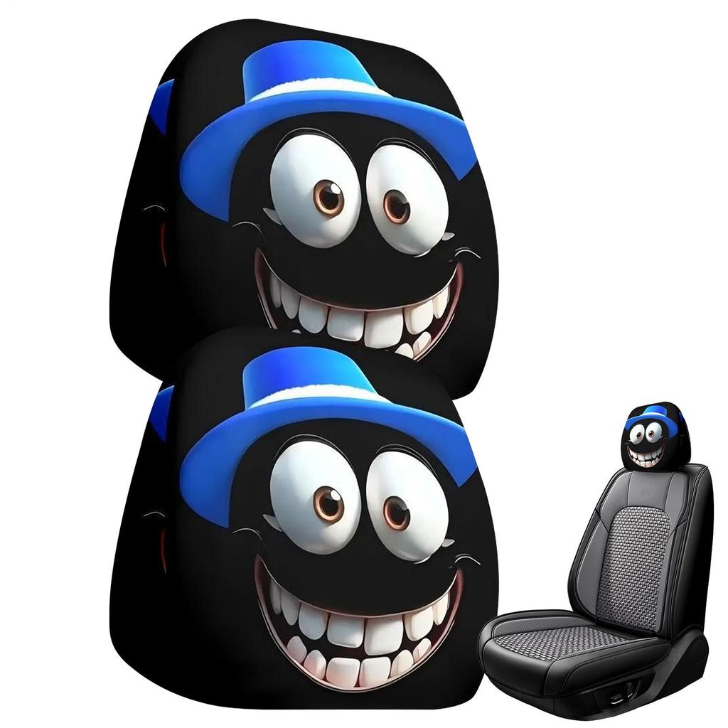Car Seat Headrest Cover Cartoon Expressions Car Head Rest Cover 2 Pieces Anti-Scratch Interior Decor For SUV Truck Auto RV