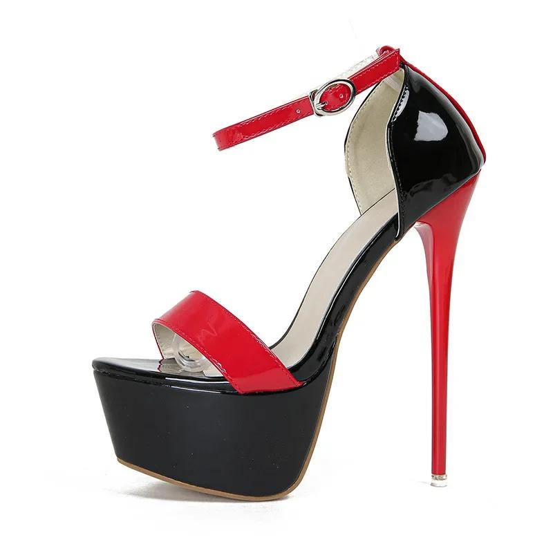 Fashion Women High Heels Large Size 34-46 Summer Fashion Color Block 17.5cm Ultra High Heel Sandals Women's Shoes Sexy Open Toe Sandales