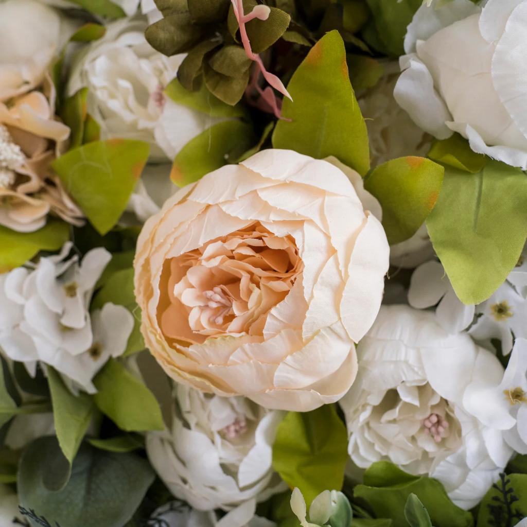 Uflower White Champagne Peony Flower Wall Wedding Backdrop Light Hanging Fabric Curtain Floral Decorative Wall Props for Events