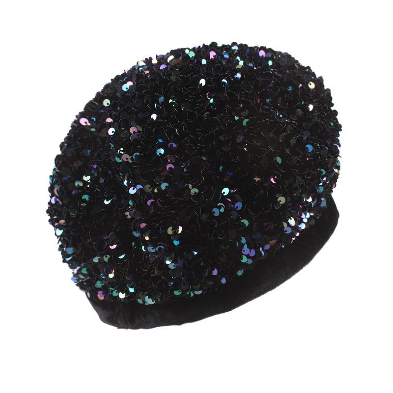 Hat Women's Sequined Fashionable Warm Knitted Painter's Beret