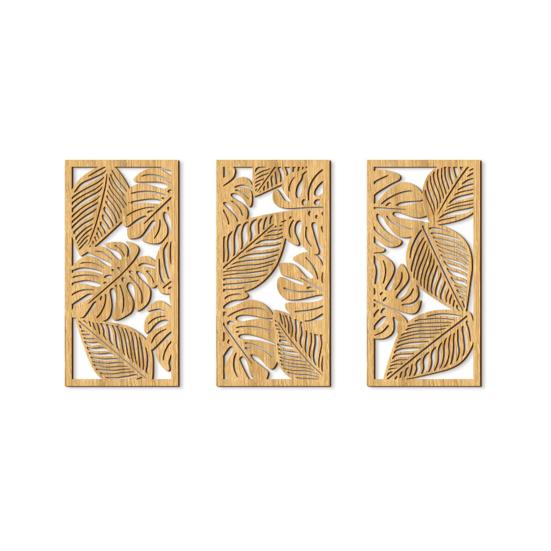 3 Pcs Boho Wood Wall Art Decor Minimalist Plants Geometric Hollow-out Hanging Ornament Abstract Wall Sculptures for Home Living Room Bedroom Kitchen