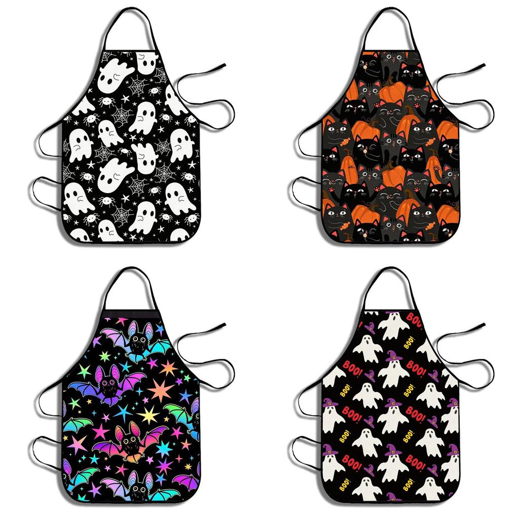 Halloween Ghost Pumpkin Bat Pattern Waterproof Kitchen Apron For Adults And Teens