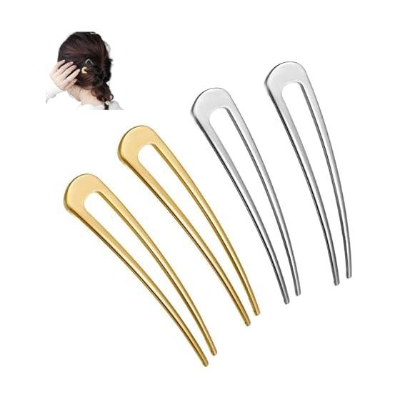 YFFSFDC U-Shaped Hairpin Set, Simple Retro Alloy Hair Accessories for Women, Bridal Wedding Party Formal Occasion Hair Jewelry, 2 Colors, 4 Pieces