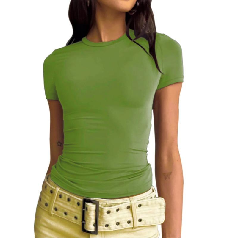 YYFS Dámská móda Ležérní Léto Jaro Jednobarevné halenky a košile s krátkým rukávem a výstřihem do O