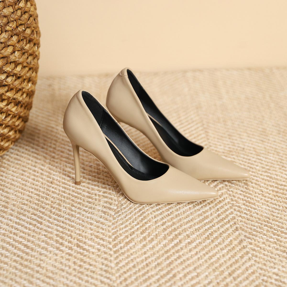 

97035-11 женские туфли-лодочки на высоком каблуке в стиле «маленький аромат», 2025 новая коллекция, с мелким вырезом, французские, для работы, на тонком каблуке, женские 37 хаки