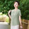 LangSha Women's Embroidered Cotton Linen Short Sleeve Top