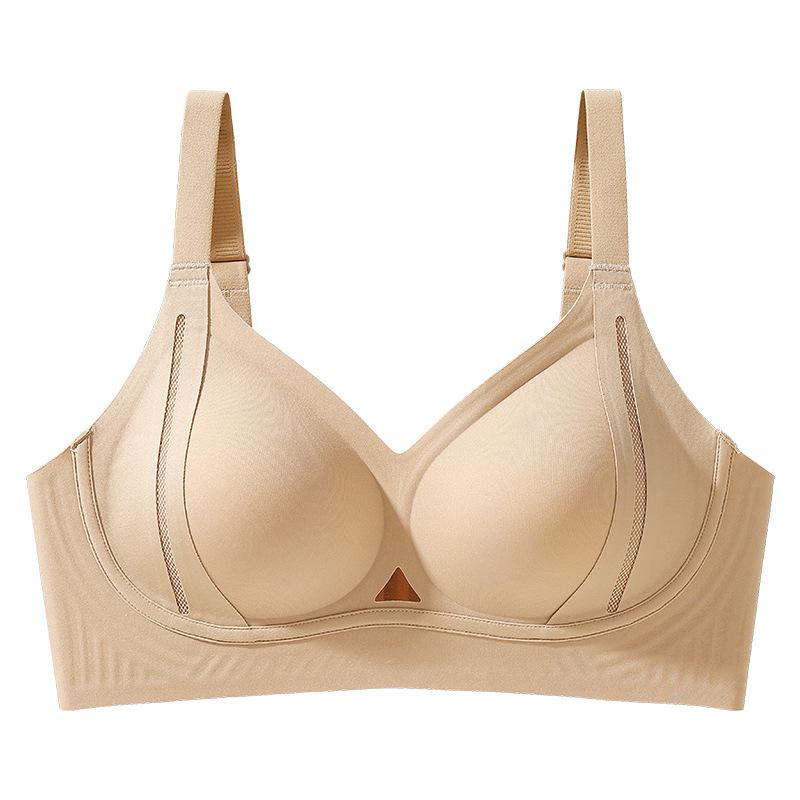Nude Supportive Seamless Bra with Mesh Side Panels and Adjustable Wide Straps