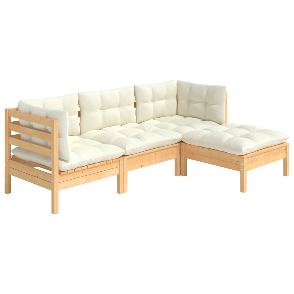 Vidaxl 4-Cz. Set da Giardino, Cuscini Crema, Pino