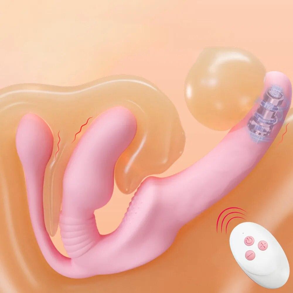 Trägerloser Umschnalldildo, Vibrator, Analplug, Massagegerät, Lesben, 3-in-1-Vibrator, G-Punkt, stimuliert die Klitoris, Sexspielzeug für Paare